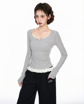 Faux Layered Square Neck Long Sleeve Tee - COPPING THREADS - CT Select